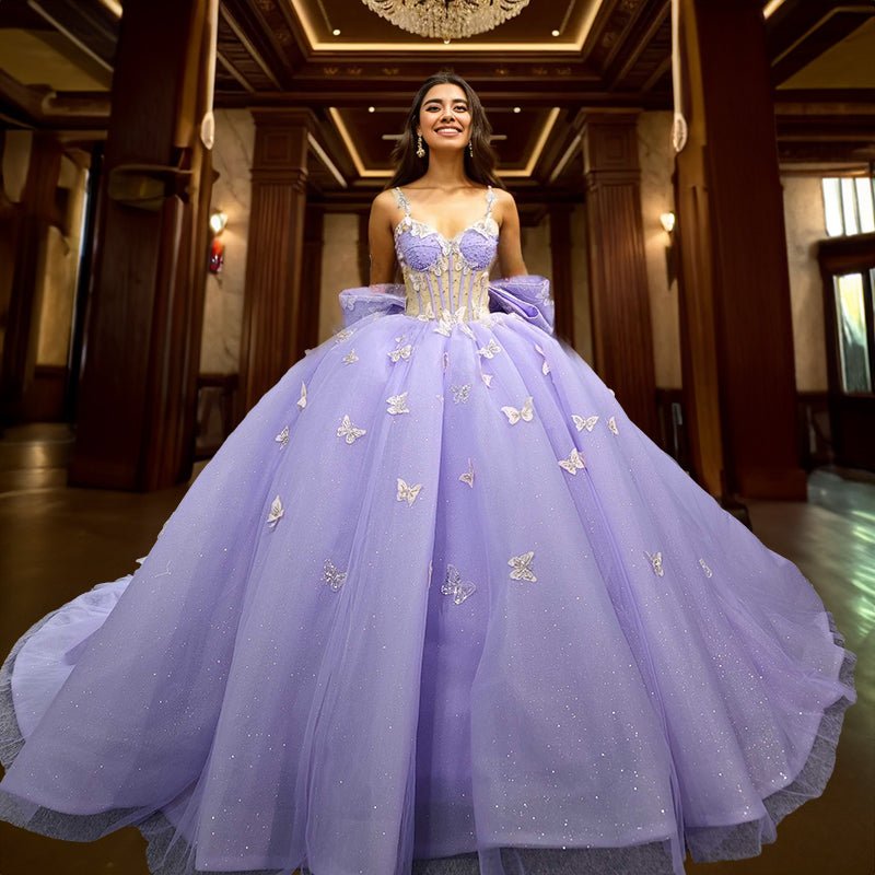 Spaghetti Straps Quinceanera Dresses Ball Gown with Butterfly Applique Spaghetti Straps Quinceanera Dresses Ball Gown with Butterfly Applique