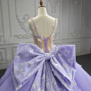 Quinceanera Dress Exquisite Spaghetti Straps Quinceanera Dresses Sleeveless Ball Gown with Butterfly Appliques and Bowknot