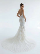 Mermaid V Neck Tulle Lace Wedding Dresses with Train - KissProm