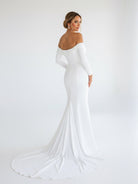 Pearl | Simple White Boho Mermaid Long Wedding Dress with Sleeves - KissProm