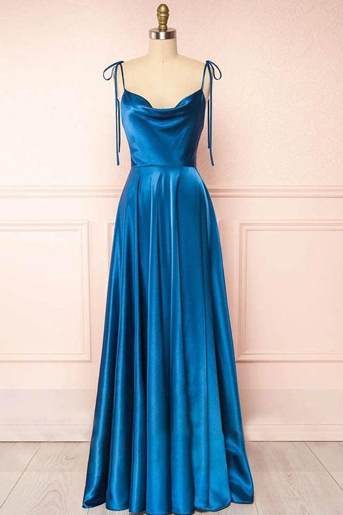 Sweet A-line Cowl Neck Silk Long Prom Dress