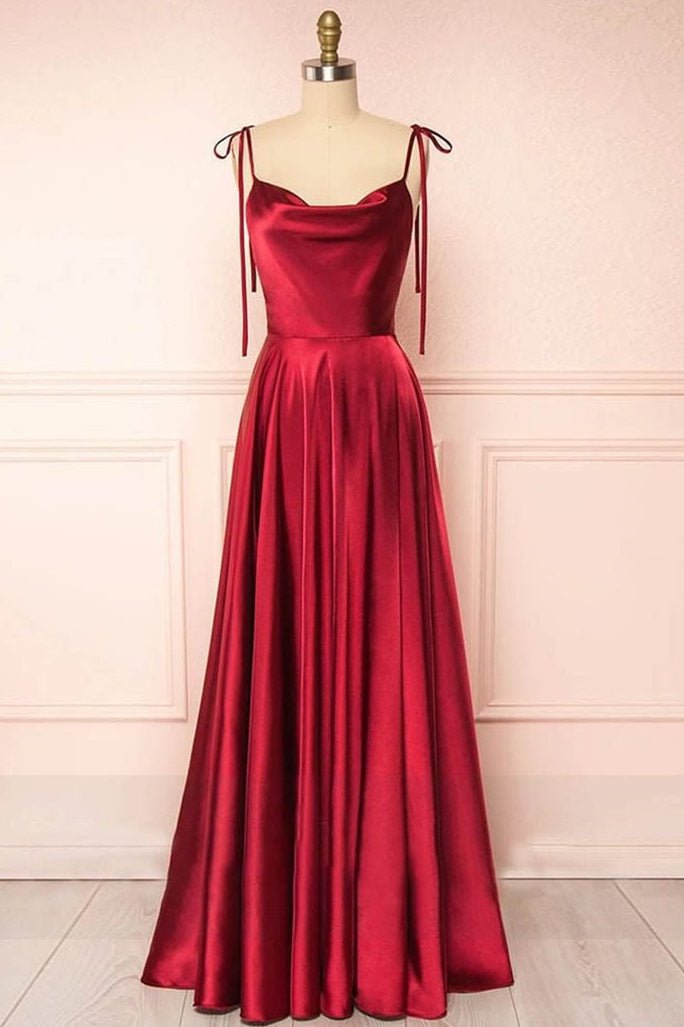Sweet A-line Cowl Neck Silk Long Prom Dress Red / 16