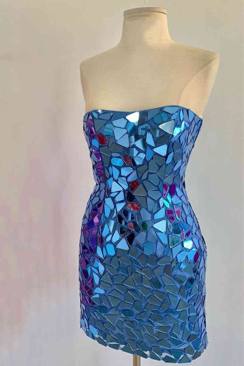 Bodycon Strapless Royal Blue Short homecoming Dresses with Beading