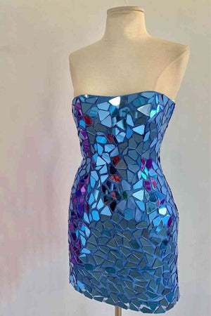 Bodycon Strapless Royal Blue Short homecoming Dresses with Beading