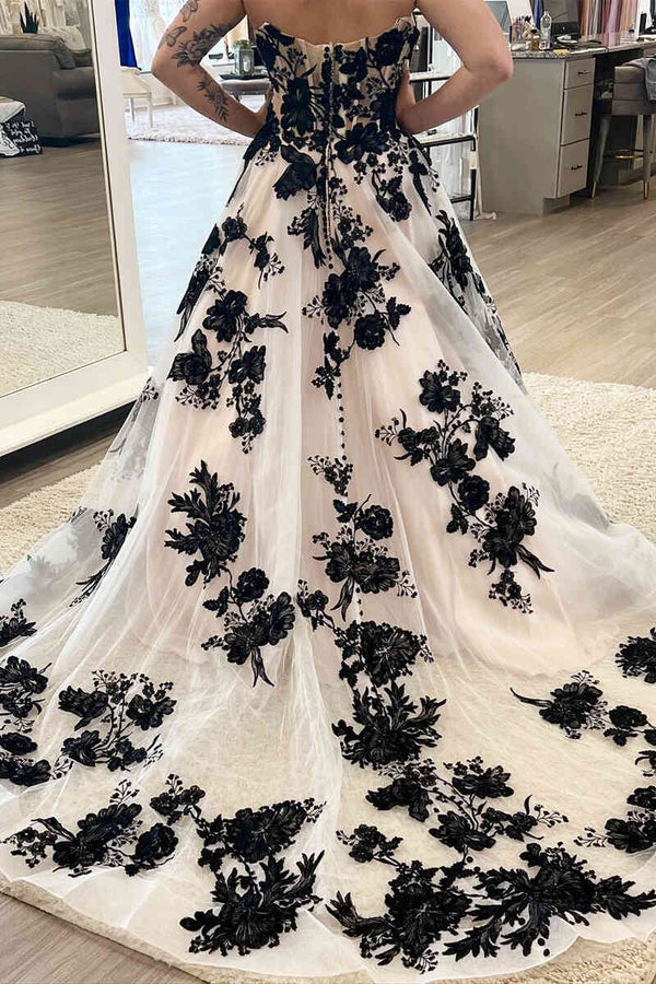 Puffy Off the Shoulder Tulle Prom Dress with Lace Appliques, Long Wedding Gown UQP0271
