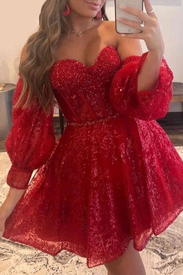 Skylar A Line Sweetheart Homecoming Dress with Detachable Sleeves Skylar A Line Sweetheart Homecoming Dress with Detachable Sleeves