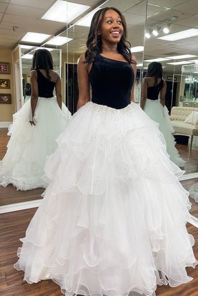 Belinda | Ruffle One Shoulder Royal Blue Velvet Top Long Formal Dress - KissProm