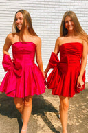 A-Line Strapless Pleated Party Dress with Bow – Homecoming Dress by KissProm | Available at KissProm