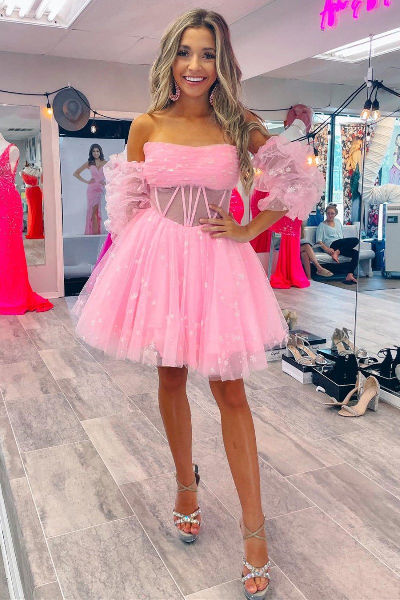 A-Line Pleated Tulle Homecoming Dress, Pink / 18 A-Line Pleated Tulle Homecoming Dress, Pink / 18