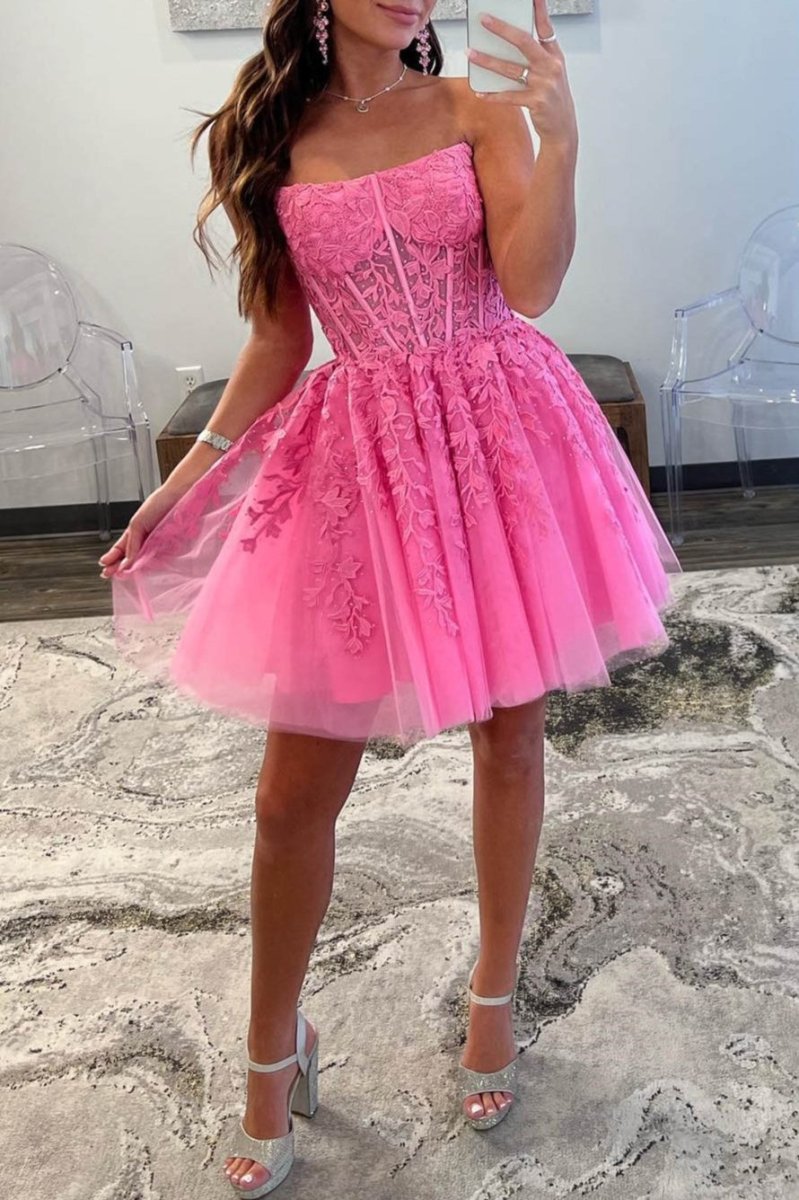 A-Line Tulle Lace Homecoming Dress with Appliques, Sky Blue / 16