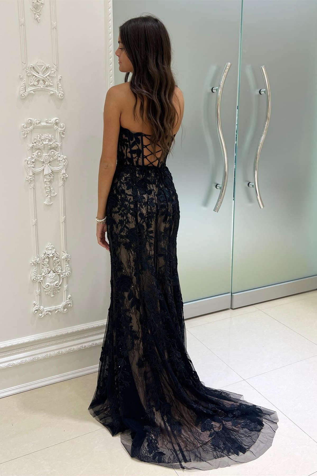 Itzayana | Sweetheart Black Lace Appliques Mermaid Prom Dress