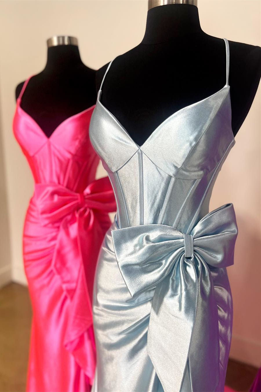 Jianna | Straps V-Neck Satin Mermaid Prom Dress with Bow