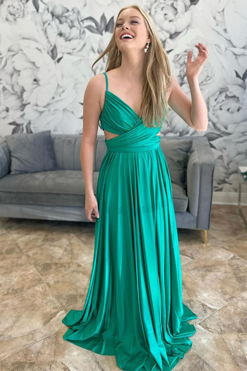 Angelique | Emerald Green Pleated A-Line Formal Dress