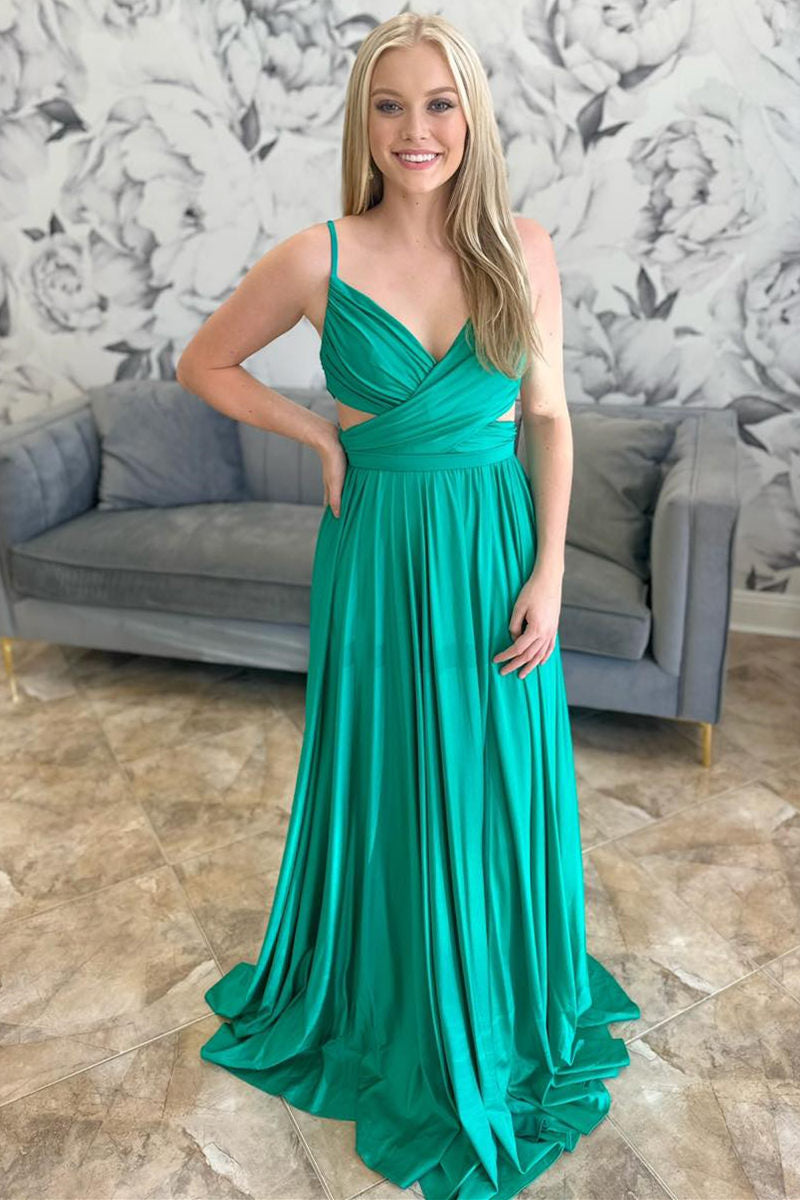 Angelique | Emerald Green Pleated A-Line Formal Dress