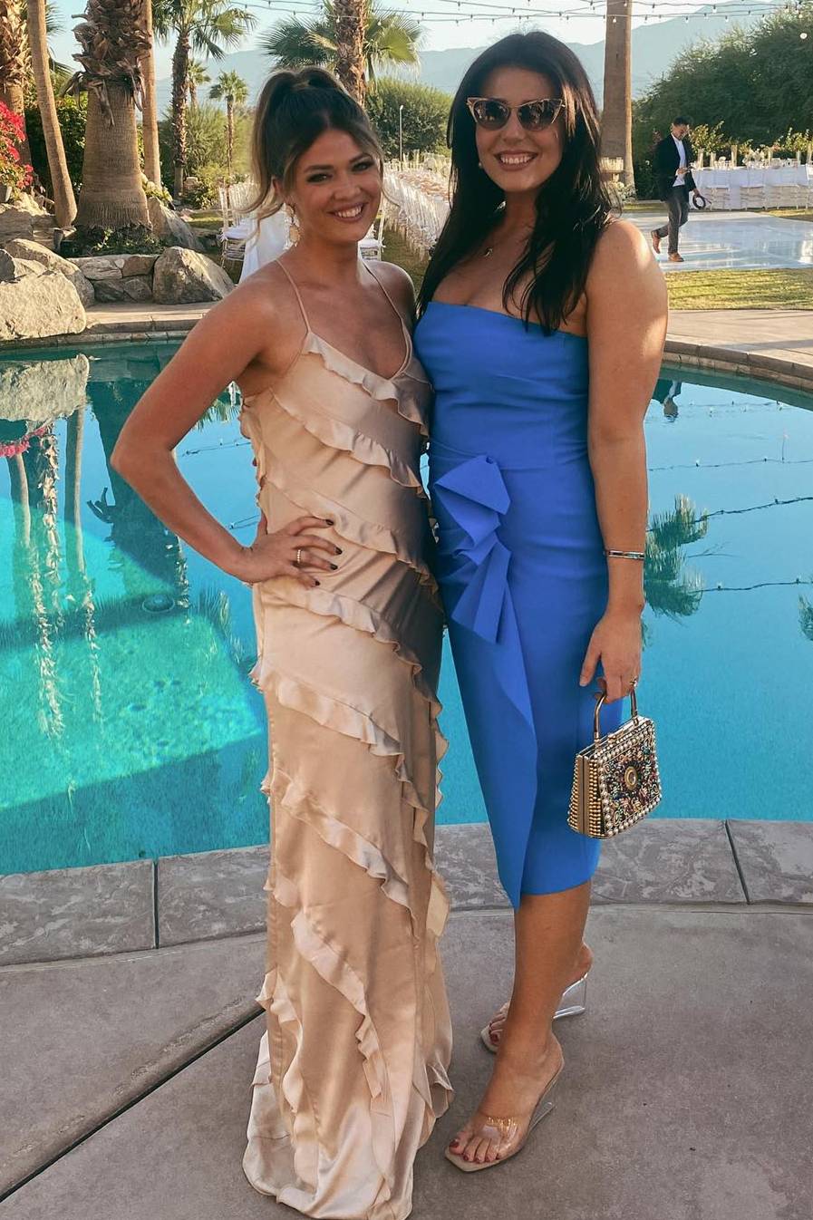 Straps Sheath Champagne Ruffle Maxi Bridesmaid Dress - KissProm