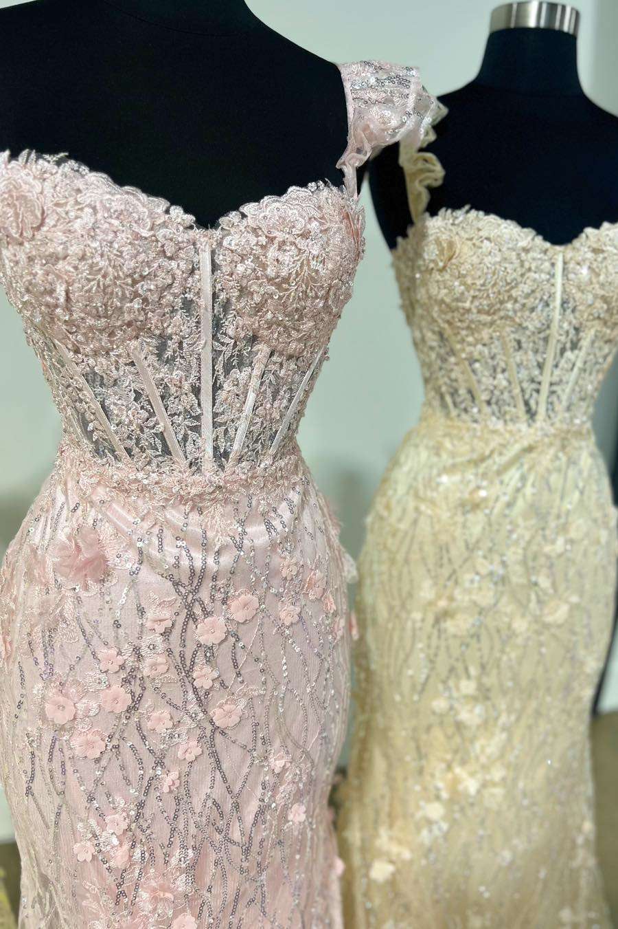 Mckinley | Yellow Ruffle Straps 3D Flower Mermaid Long Prom Dress