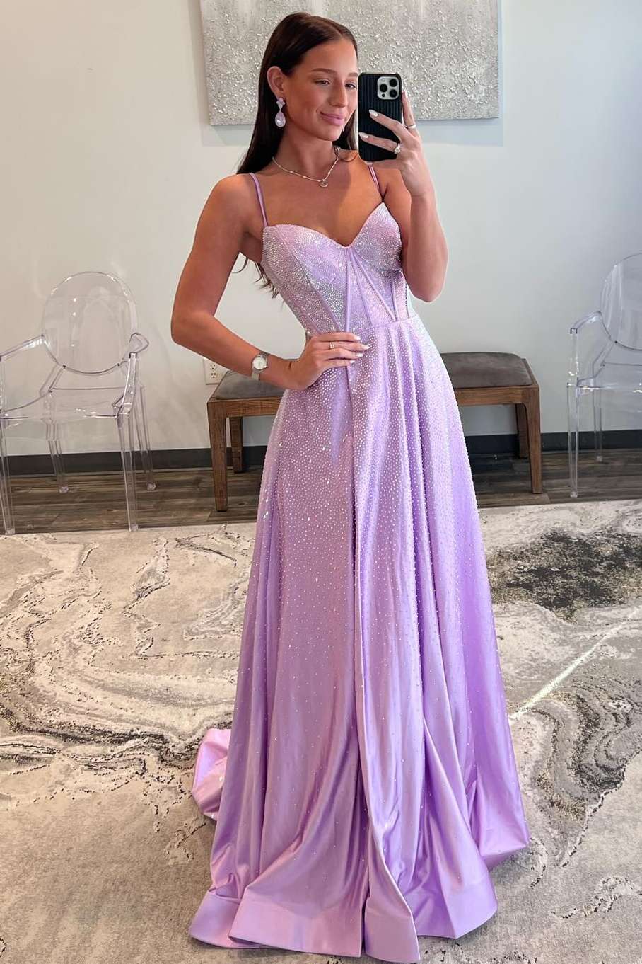 Adrianna | Strapless Lilac Corset A-Line Prom Dress with Rhinestones