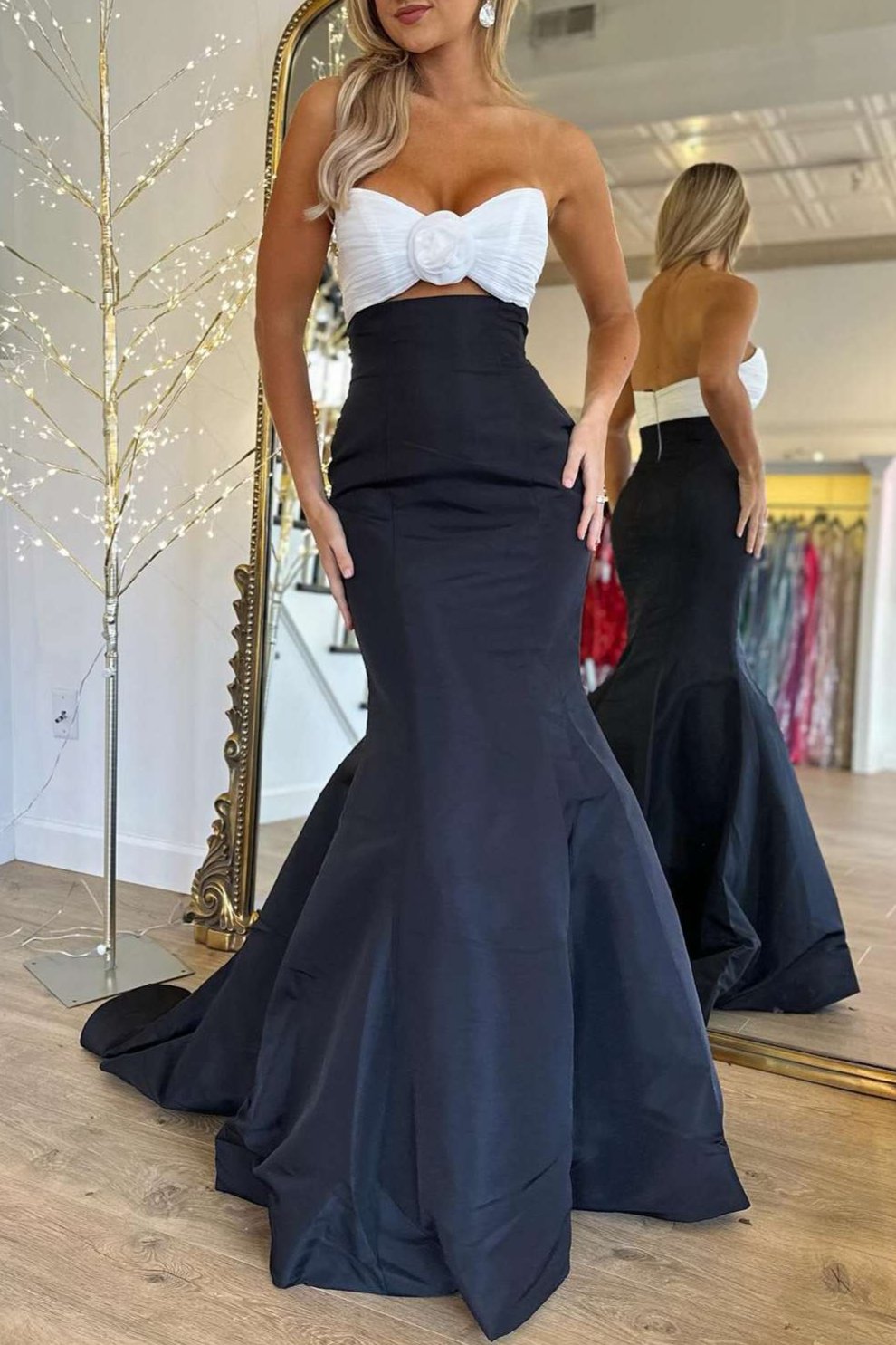 Women's Sexy Ruched White Mermaid Prom Dress Y6870 main image 1