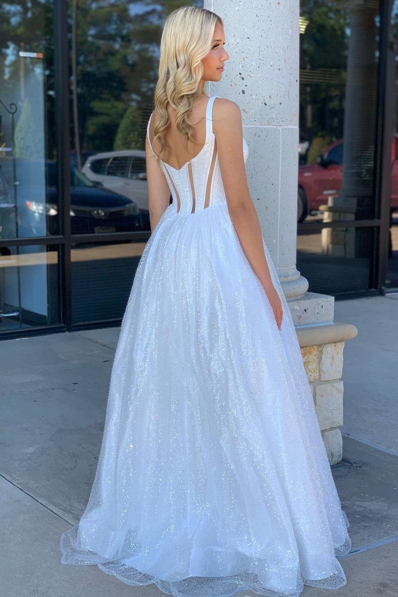 Square Neck White Tulle A-Line Prom Dress Square Neck White Tulle A-Line Prom Dress
