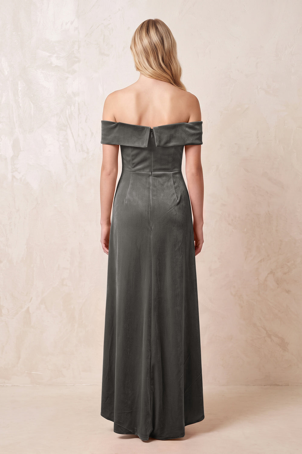 Frost Off-the-Shoulder Sheath Velvet Midi Bridesmaid Dress - KISSPROM