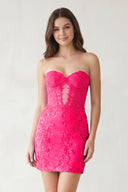 Fuchsia Bodycon Sweetheart Lace Short Tight Homecoming Dresses with Appliques - KISSPROM