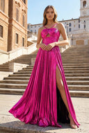 Metallic Keyhole Spaghetti Strap Long Prom Dress with Slit - KISSPROM PROM DRESSES