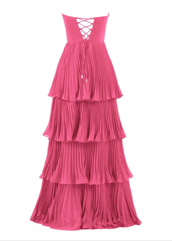 Khalani | Strapless Emerald Green Ruffle Multi-Layer Long Prom Dress