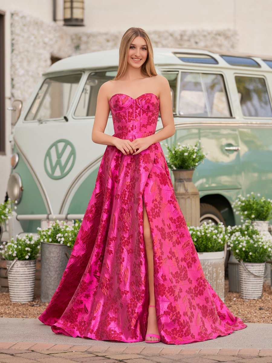 Stylish A Line Sweetheart Fuchsia Jacquard Satin Prom Dress