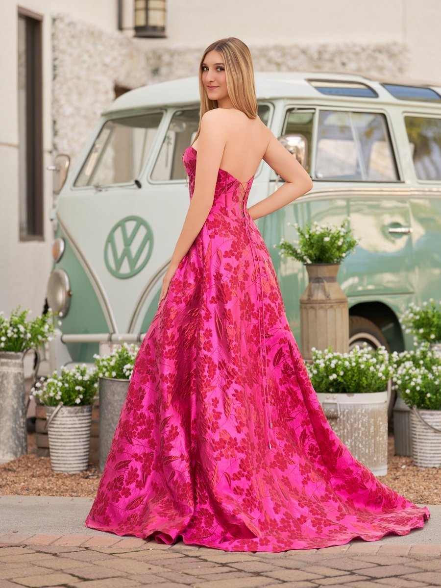 KissProm Stylish A Line Sweetheart Fuchsia Jacquard Satin Prom Dress, Fuchsia / 00