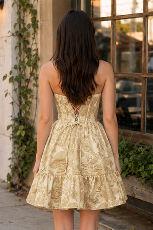 A-Line Strapless Blue Satin Short Homecoming Dresses - KissProm