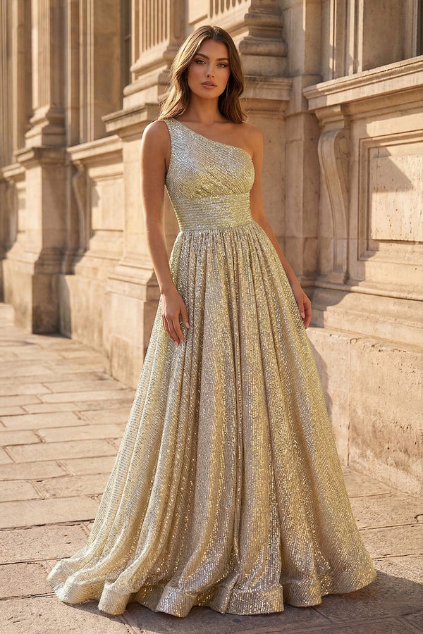 A-Line One Shoulder Sequins Prom Dress with Pockets - KISSPROM PROM DRESSES