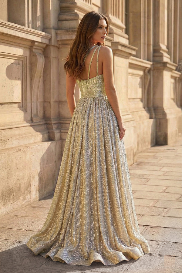 A-Line One Shoulder Sequins Prom Dress with Pockets - KISSPROM PROM DRESSES