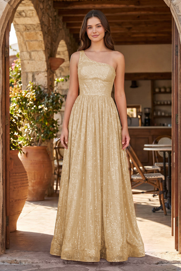 A-Line One Shoulder Sequins Prom Dress with Pockets - KISSPROM PROM DRESSES