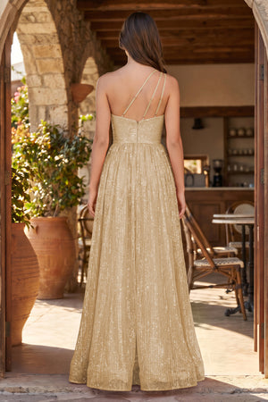 A-Line One Shoulder Sequins Prom Dress with Pockets - KISSPROM PROM DRESSES