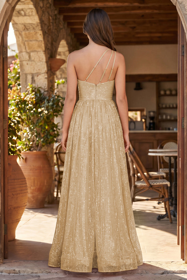 A-Line One Shoulder Sequins Prom Dress with Pockets - KISSPROM PROM DRESSES