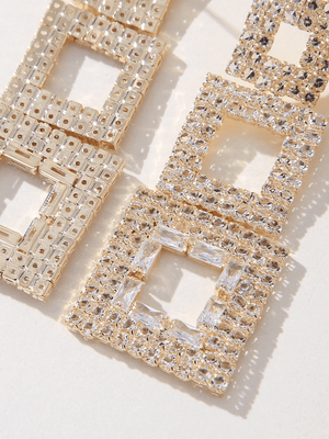 Golden Paneled Square Earrings - KissProm