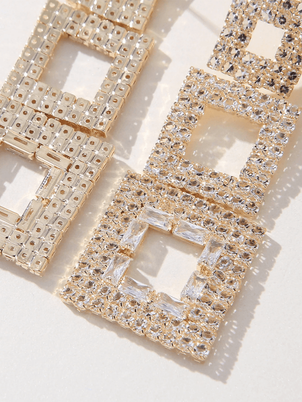 Golden Paneled Square Earrings - KissProm