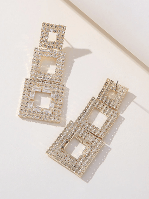 Golden Paneled Square Earrings - KissProm
