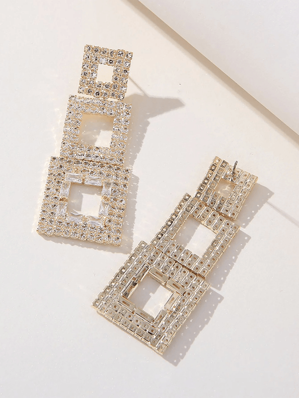Golden Paneled Square Earrings - KissProm