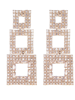 Golden Paneled Square Earrings - KissProm