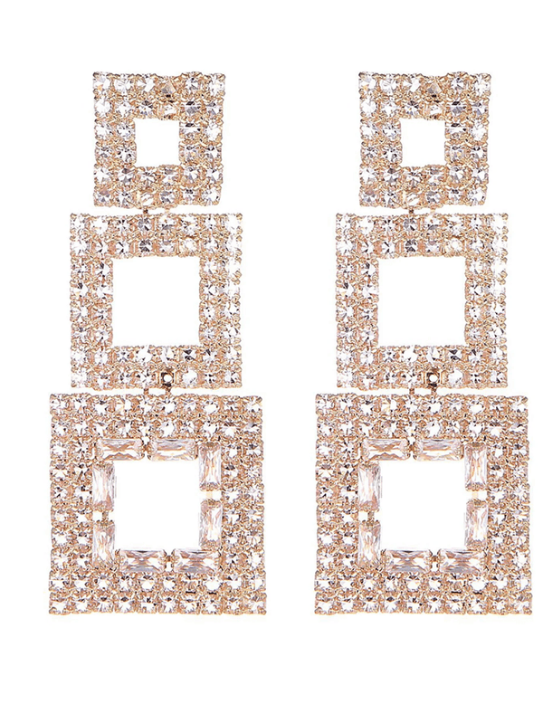 Golden Paneled Square Earrings - KissProm