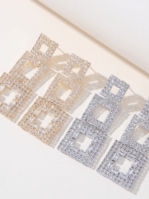 Golden Paneled Square Earrings - KissProm