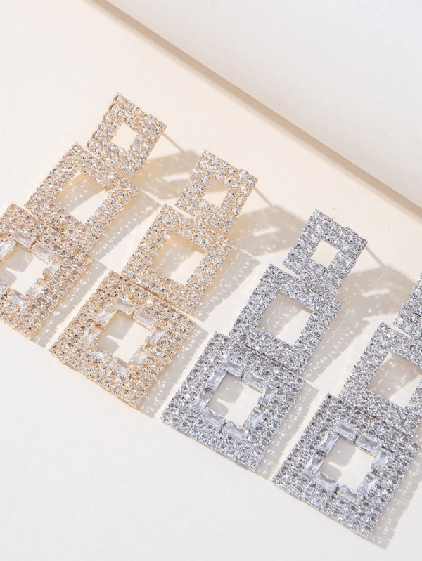 Golden Paneled Square Earrings - KissProm