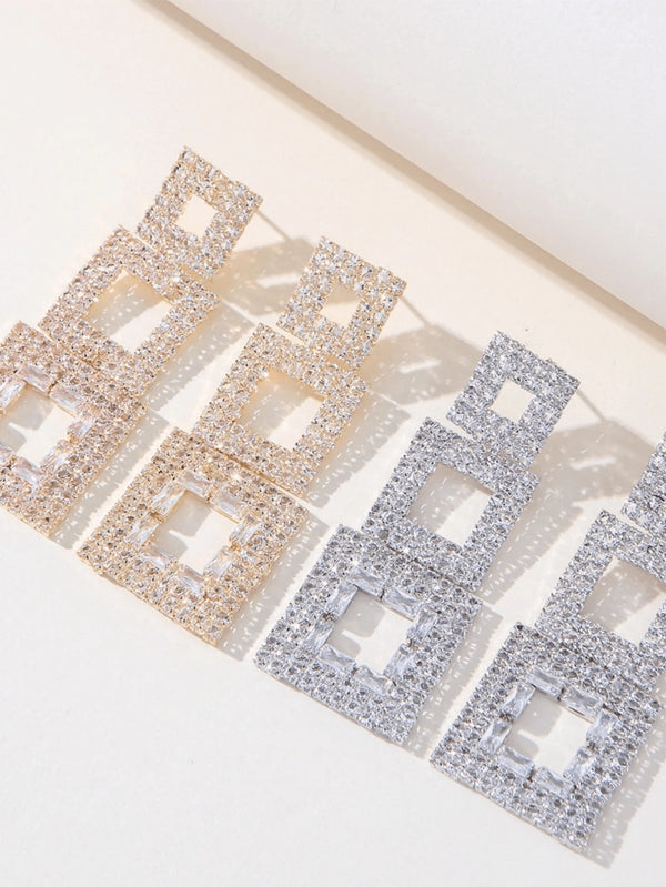 Golden Paneled Square Earrings - KissProm
