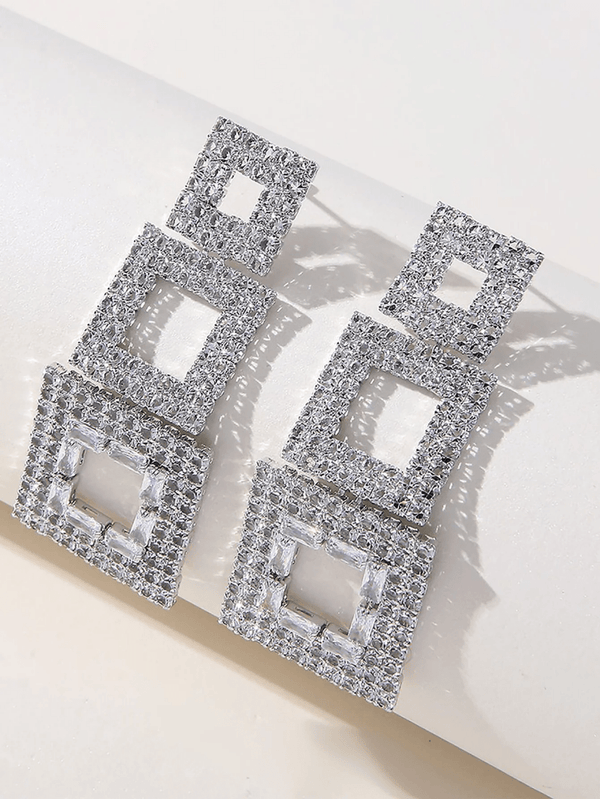 Golden Paneled Square Earrings - KissProm