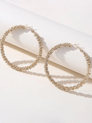 Golden Rhinestones Simple Hoop Earrings - KissProm