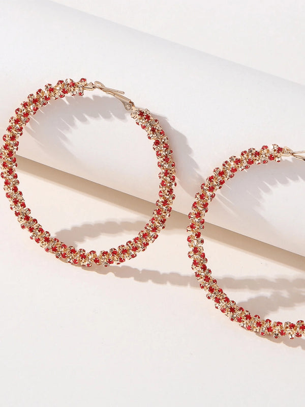 Golden Rhinestones Simple Hoop Earrings - KissProm