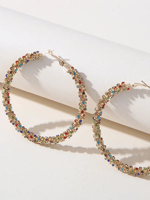 Golden Rhinestones Simple Hoop Earrings - KissProm