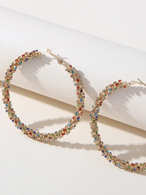 Golden Rhinestones Simple Hoop Earrings - KissProm
