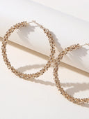 Golden Rhinestones Simple Hoop Earrings - KissProm